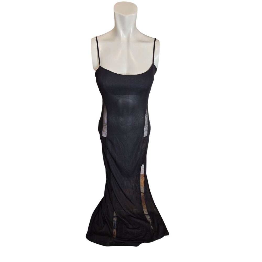 Siren Vintage 90s Y2K Sexy Mesh Cut Out Slip Dress Nightgown Black sz S